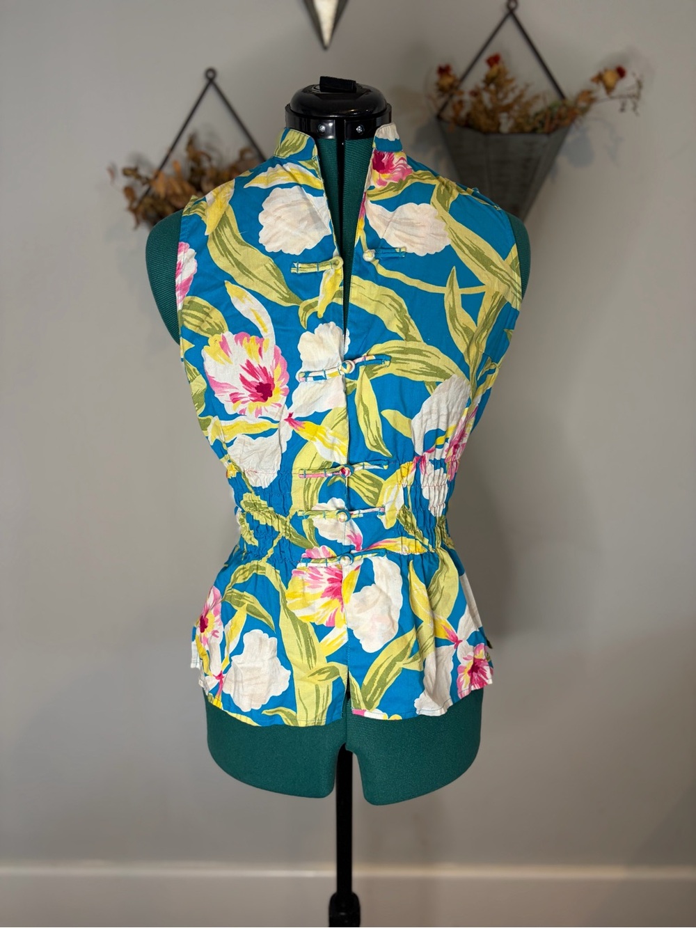 Lauren Ralph Lauren Blue Floral Sleeveless Blouse Size Small 100% Cotton